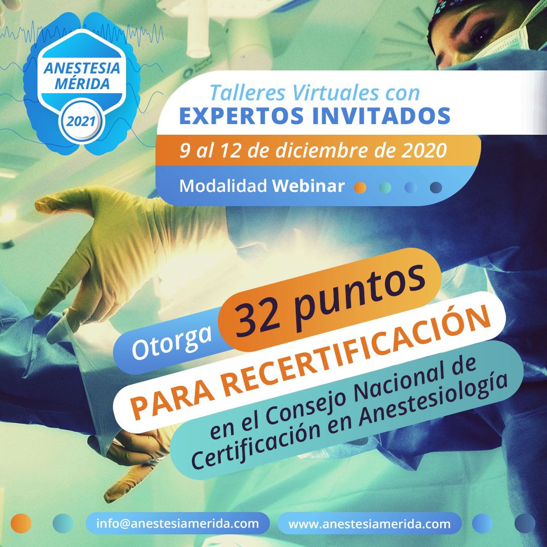 Los talleres on-line de Anestesia Mérida otorgarán 32 puntos para recertificación